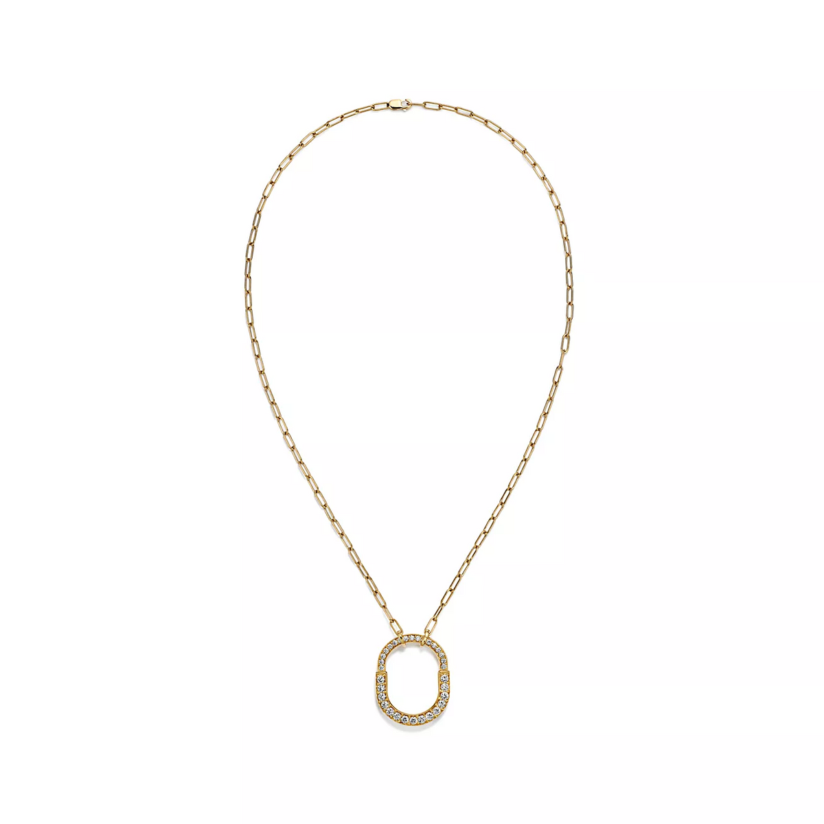 Tiffany Lock Necklace Medium Pendant Gold Paved Cubic Zirconia